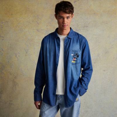 Mickey Mouse and Pluto Woven Chambray Shirt for Adults