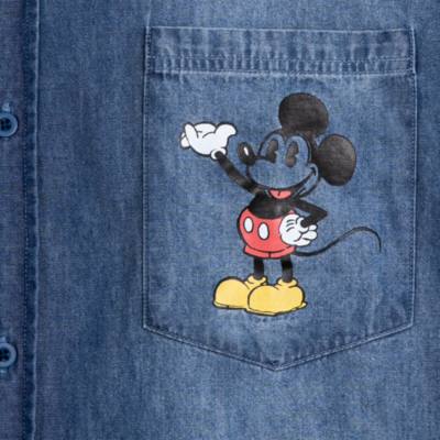 Mickey Mouse and Pluto Woven Chambray Shirt for Adults
