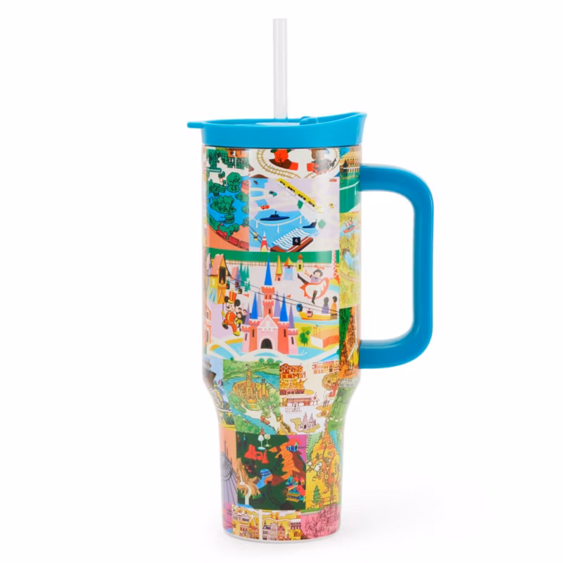 Disney Parks Vintage Maps Stainless Steel Travel Cup with Straw