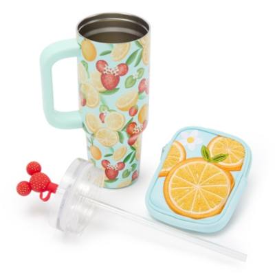 Mickey Mouse and Friends Fruit Stand Stainless Steel Travel Tumbler with Straw plus Zip Case