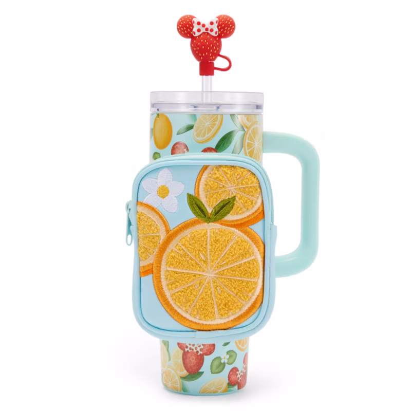 Mickey Mouse and Friends Fruit Stand Stainless Steel Travel Tumbler with Straw plus Zip Case