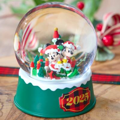 Santa Mickey and Minnie Mouse Fantasyland Castle Holiday Snow Globe