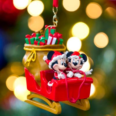 Santa Mickey and Minnie Mouse in Sleigh Holiday Ornament