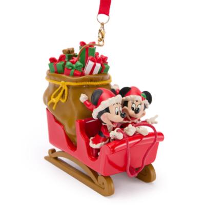 Santa Mickey and Minnie Mouse in Sleigh Holiday Ornament