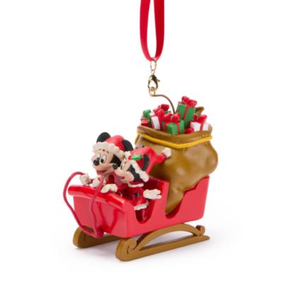 Santa Mickey and Minnie Mouse in Sleigh Holiday Ornament