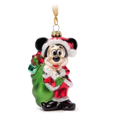Santa Mickey Mouse Holiday Glass Ornament