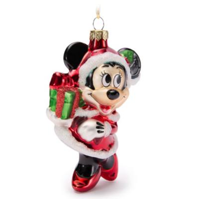 Santa Minnie Mouse Holiday Glass Ornament