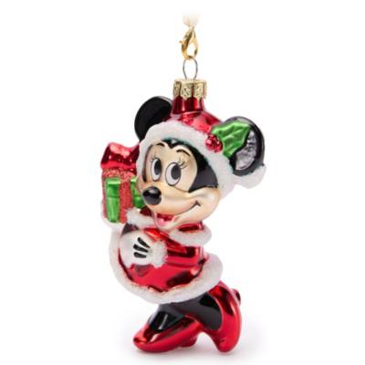 Santa Minnie Mouse Holiday Glass Ornament