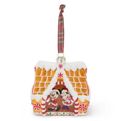 Mickey and Minnie Mouse Gingerbread House Glass Hanging Ornament