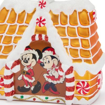 Mickey and Minnie Mouse Gingerbread House Glass Hanging Ornament