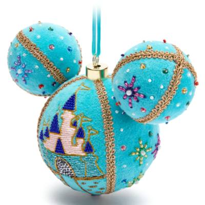 Mickey Mouse Icon Ball Ornament, Beaded Fantasyland Castle