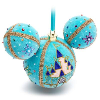 Mickey Mouse Icon Ball Ornament, Beaded Fantasyland Castle