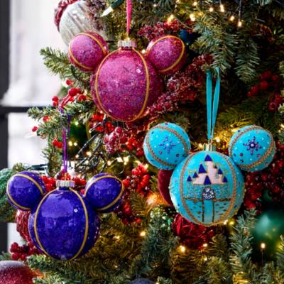 Mickey Mouse Icon Ball Ornament, Beaded Fantasyland Castle