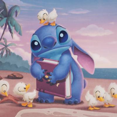 Stitch with Ducks Art Print, Lilo and Stitch