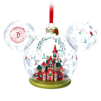 Mickey Mouse Icon Sleeping Beauty Castle Holiday Glass Sketchbook Ornament, Disneyland