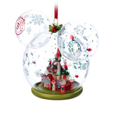 Mickey Mouse Icon Sleeping Beauty Castle Holiday Glass Sketchbook Ornament, Disneyland