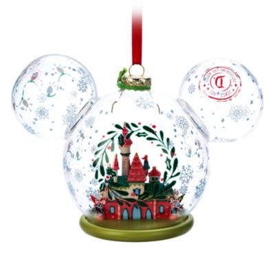 Mickey Mouse Icon Sleeping Beauty Castle Holiday Glass Sketchbook Ornament, Disneyland