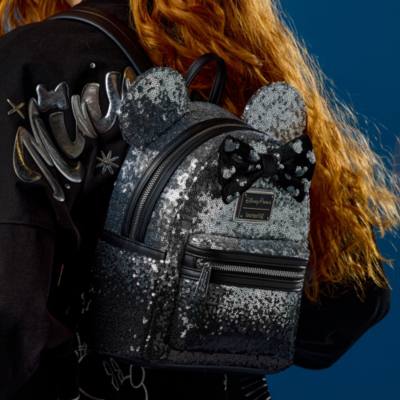 Minnie Mouse Silver and Black Sequined Loungefly Mini Backpack