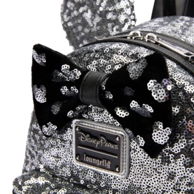 Minnie Mouse Silver and Black Sequined Loungefly Mini Backpack