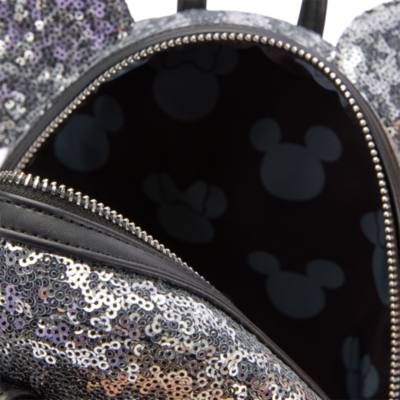 Minnie Mouse Silver and Black Sequined Loungefly Mini Backpack