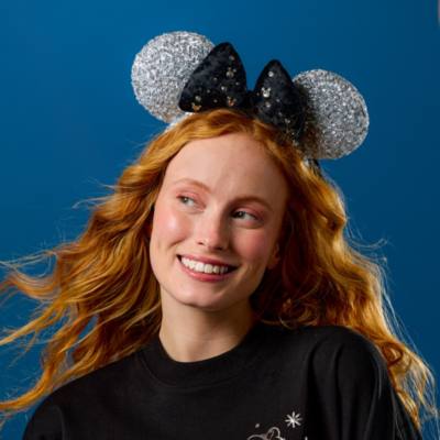 Minnie Mouse Silver and Black Sequined Ears Headband for Adults