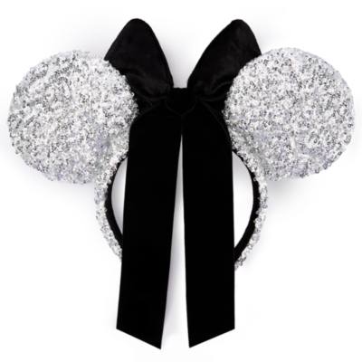 Minnie Mouse Silver and Black Sequined Ears Headband for Adults