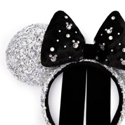 Minnie Mouse Silver and Black Sequined Ears Headband for Adults