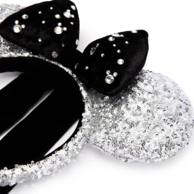 Minnie Mouse Silver and Black Sequined Ears Headband for Adults