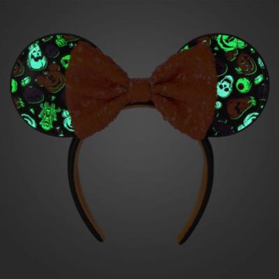 Minnie Mouse Glow-in-the-Dark Halloween Ears Headband with Sequined Bow for Adults