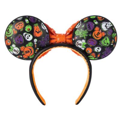Minnie Mouse Glow-in-the-Dark Halloween Ears Headband with Sequined Bow for Adults