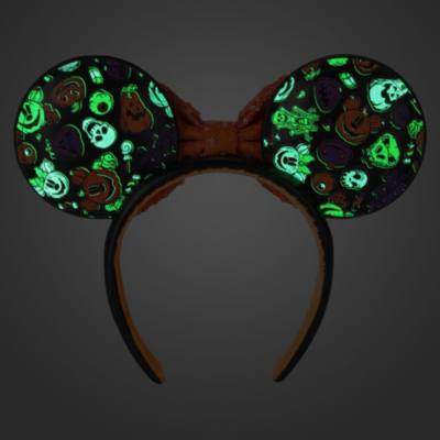 Minnie Mouse Glow-in-the-Dark Halloween Ears Headband with Sequined Bow for Adults